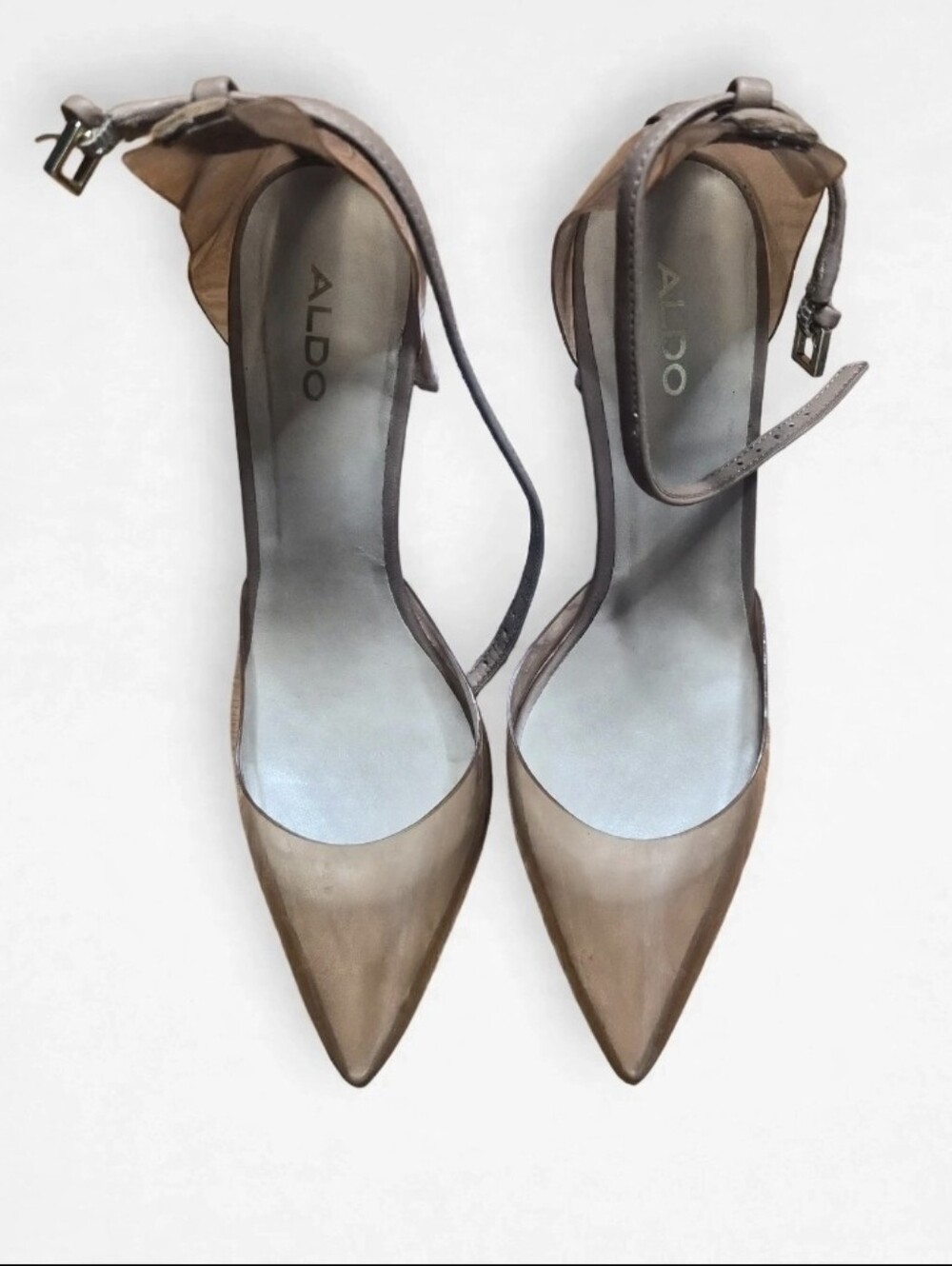 ALDO Taupe Pointed Toe Ankle Strap Heels US 8.5